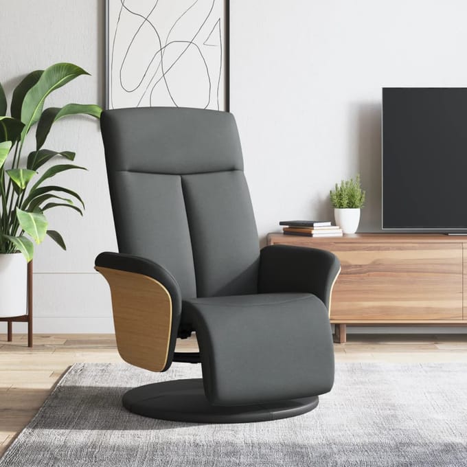vidaXL - Fauteuil - verstelbaar - met - voetensteun - stof - donkergrijs