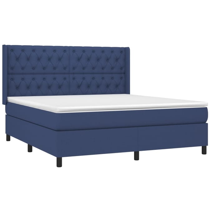 vidaXL - Boxspring - met - matras - stof - blauw - 160x200 - cm