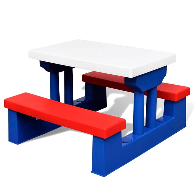 vidaXL - Kinderpicknicktafel - met - banken - en - parasol - meerkleurig