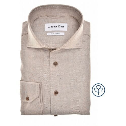 Ledûb Overhemd Herringbone Subtle Dot Flanel Licht Bruin / male