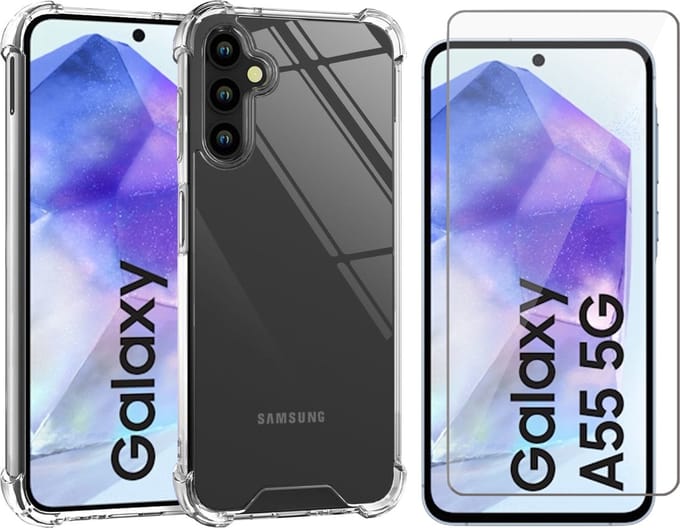 Hoesje geschikt voor Samsung Galaxy A55 - Screenprotector Glas - Shockproof Transparant
