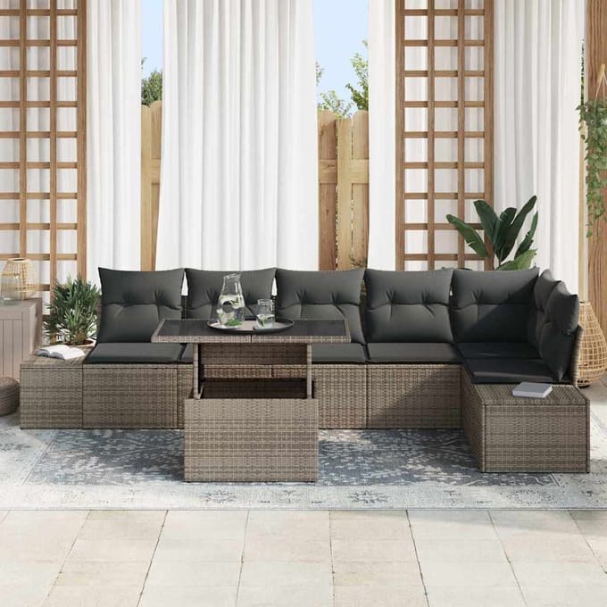 vidaXL - Tuinbank - Set - 7 - st - Grijs - poly - rattan