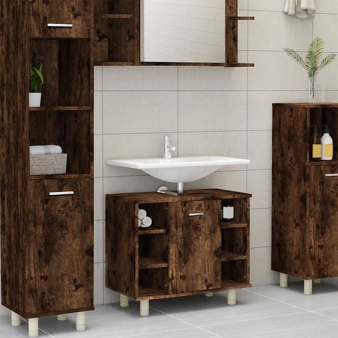 vidaXL - Badkamerkast - 60x32x53,5 - cm - bewerkt - hout - gerookt - eikenkleurig
