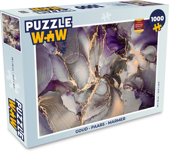 Puzzel Goud - Paars - Marmer print - Legpuzzel - Puzzel 1000 stukjes volwassenen