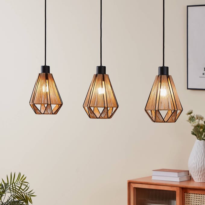 EGLO Hanglamp Adwickle, drie kappen van natuurgaren