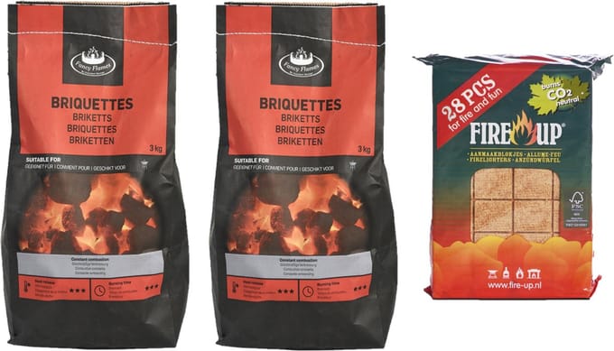 BBQ starterspakket - houtskool briketten 6 kilo - barbecue aanmaakblokjes 28x