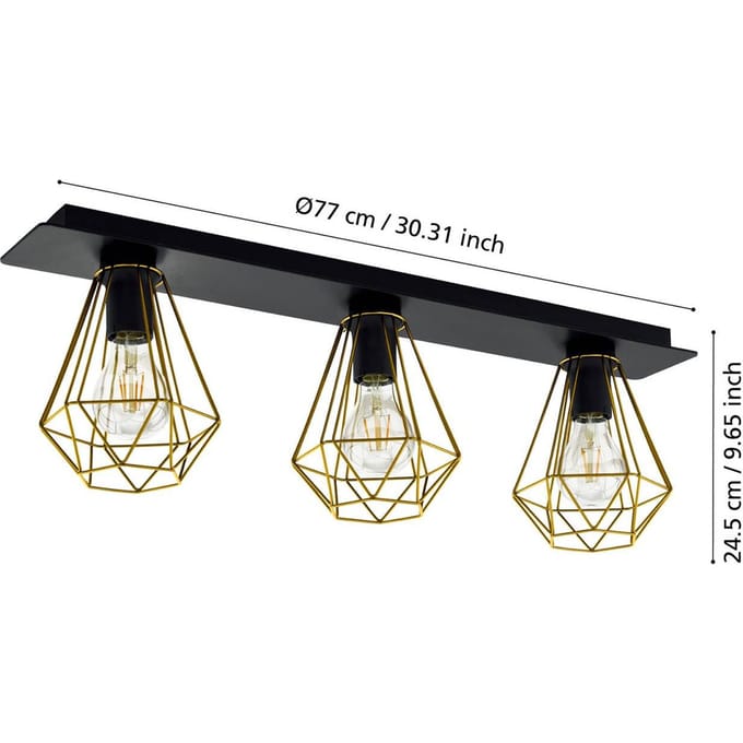 EGLO Tarbes 2 Plafondlamp - E27 - 77 cm - Zwart/Goud