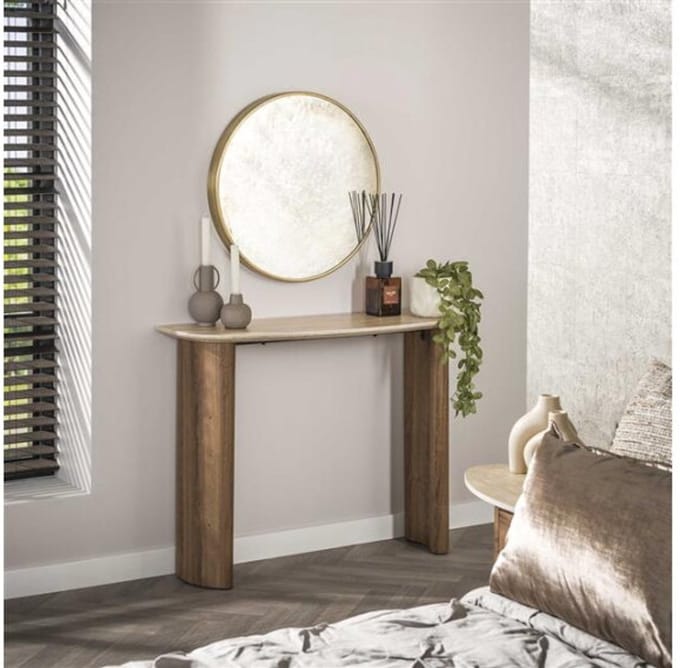 Kaptafel curvo Romano travertin keramiek - 100x35x76 cm - Japandi