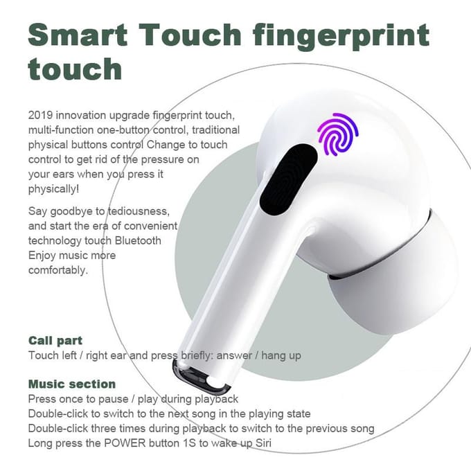 Actieve ruisonderdrukking Draadloze Bluetooth 5.0 HiFi Stereo Touch Control Headset In-ear oortelefoon met HD-microfoon wit