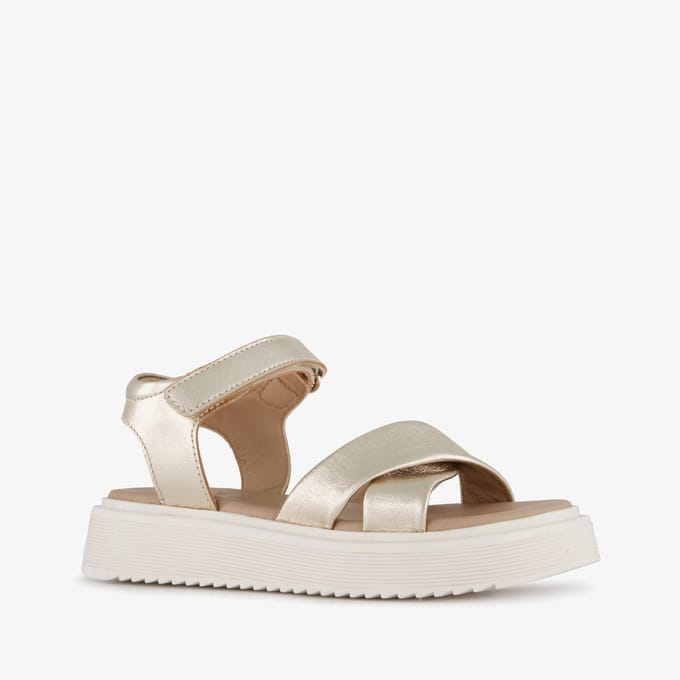 Groot leren meisjes sandalen champagne goud - Maat 39