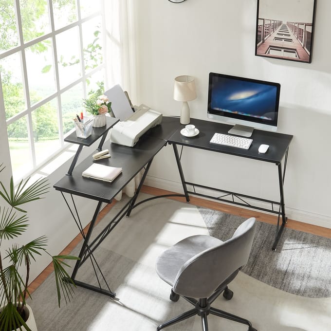 Bureau Yremso L-vormig 122x122x98 cm zwart [en.casa]