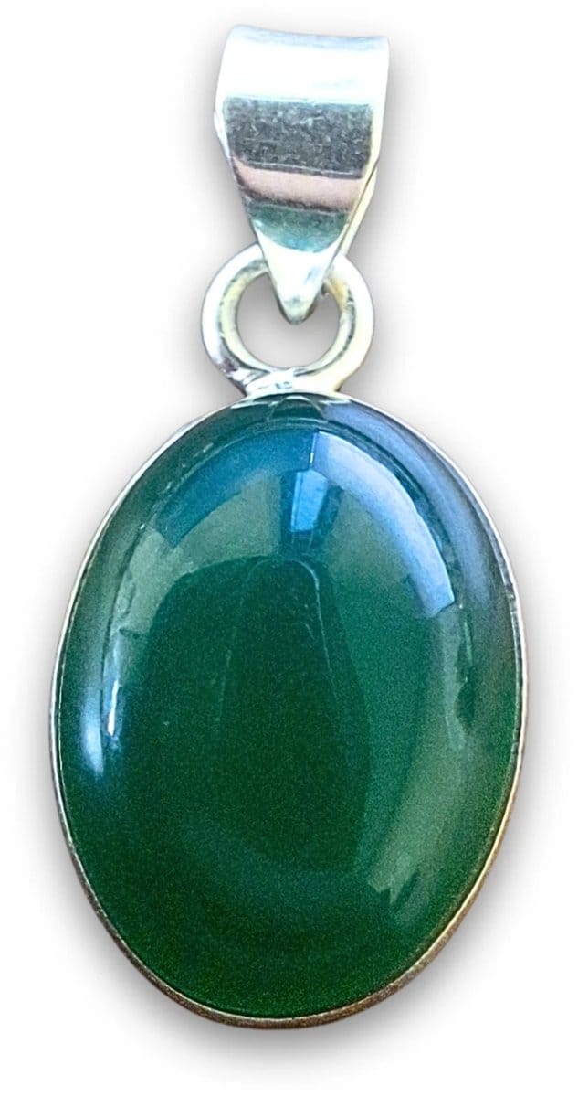 Onyx groen zilveren hanger ovaal