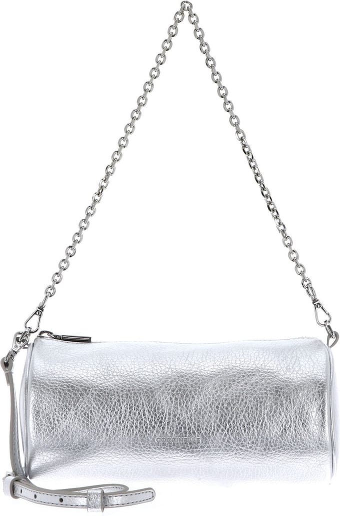 COCCINELLE Leren Schoudertas Avondtas Aura Mini Bag Silver Zilverkleurig