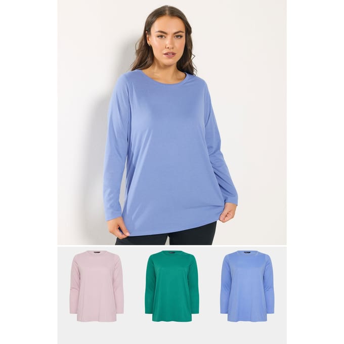 Yours 3Pack Groene En Blauwe Tshirts Met Lange Mouwen Size 44