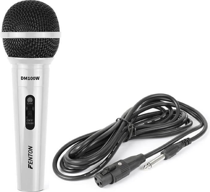 Microfoon - Dynamische microfoon Wit voor karaoke en DJ's - Fenton DM100W