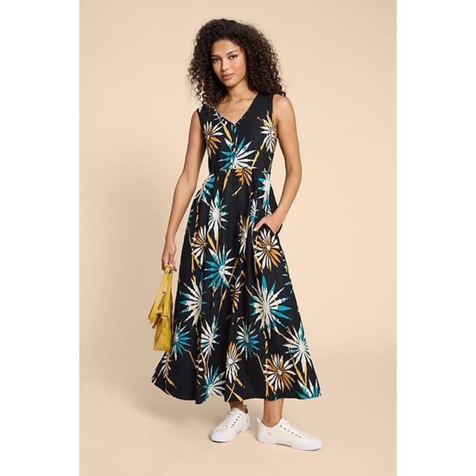 White Stuff Gigi Linen Blend Maxi Dre Black Printed Taglia: 6 REGULAR | Abiti Midi Outlet | Donna | Bianco