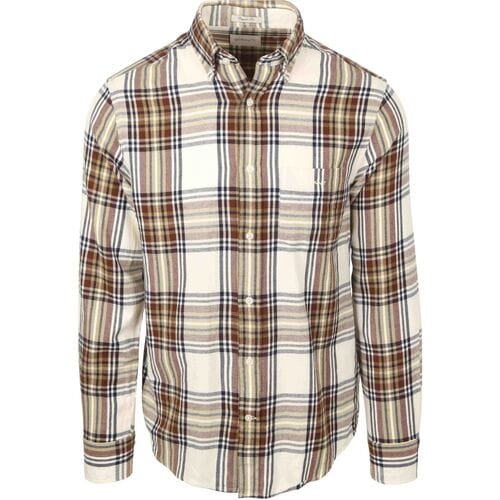 Gant Overhemd Flanel Ruit Ecru - Maat XXL - Heren - Overhemden Casual