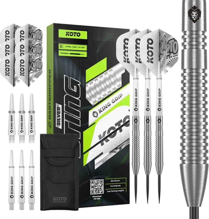 KOTO – Sting Silver Tapered - 90% Tungsten - Dartpijlen - 24 Gram - Zilver - Steeldarts