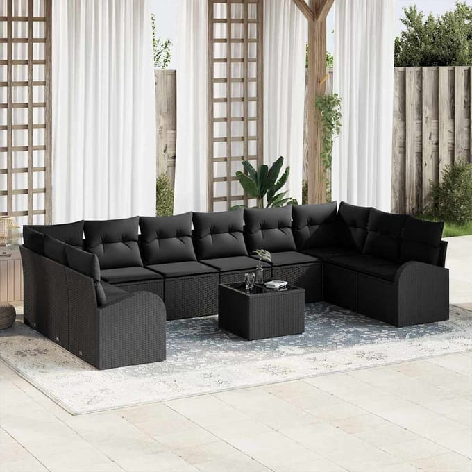 vidaXL - Tuinbank - Set - 11 - st - Zwart - poly - rattan