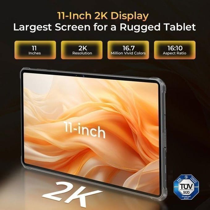 Tablette Incassable OUKITEL RT8 20000mAh 12GO+256GO 11  FHD+ Tablette Tactile 48MP Caméra Android 14 Double SIM 4G NFC IP68 Orange