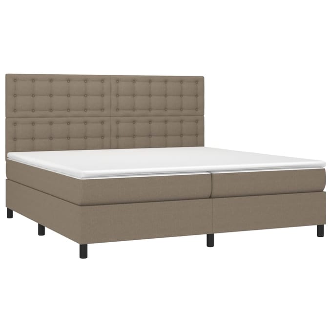 vidaXL - Boxspring - met - matras - en - LED - stof - taupe - 200x200 - cm