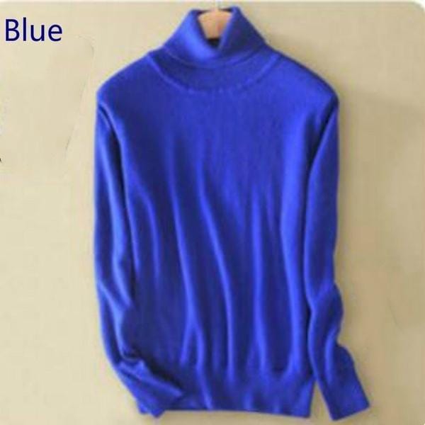 Pull en laine pur cachemire Femme tricoté col roulé Pull en cachemire Pull élasticité Pull Femme col haut pulls à tricoter Pull L bleu
