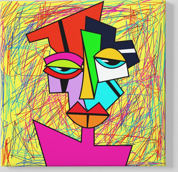 Vierkant Canvas Schilderij - Abstract Portret - 60x60x2 cm
