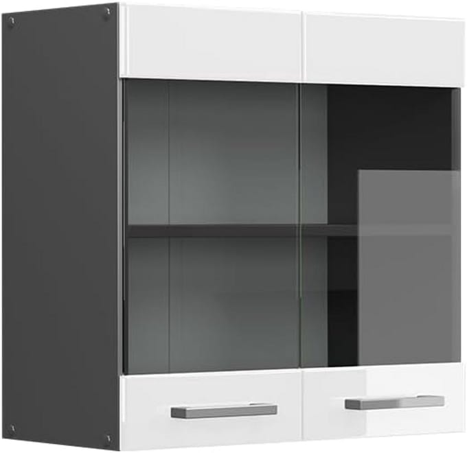 Hangglazen Keukenkast 60 cm Hoogglans Wit met Antraciet Frame