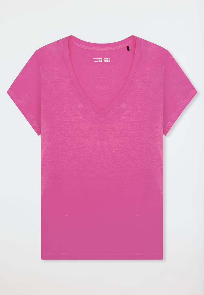 Shirt met korte mouwen en v-hals, fuchsia - Mix+ Relax 42