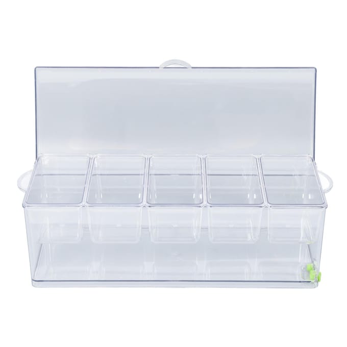 IJsgekoelde Condimentserver Plastic Opbergbak Koude Voedselcontainer Transparante Sauscaddy Serveerschaal white