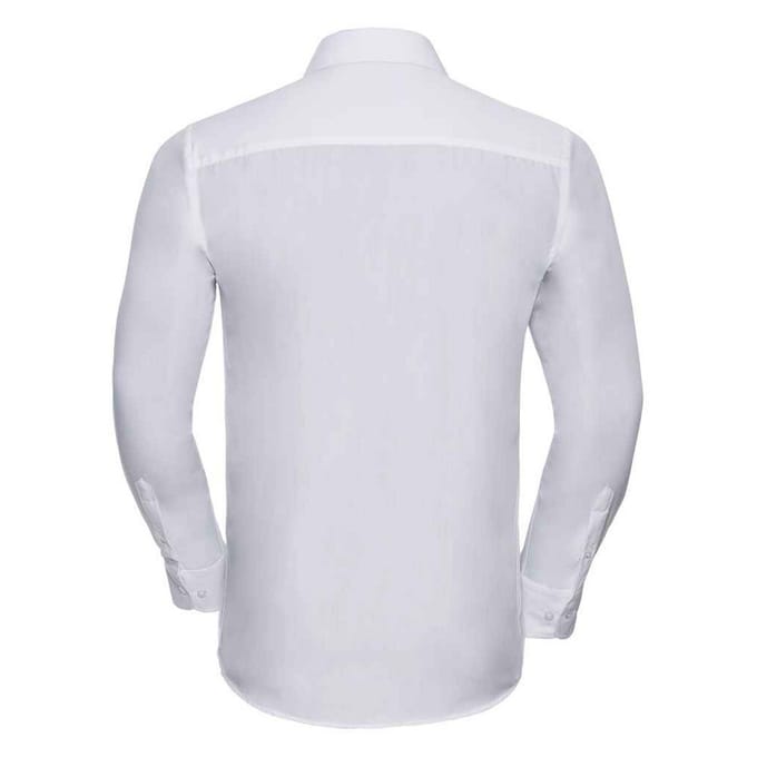 Russell Collection Heren Poplin Getailleerd Formeel Overhemd Met Lange Mouwen (Wit)
