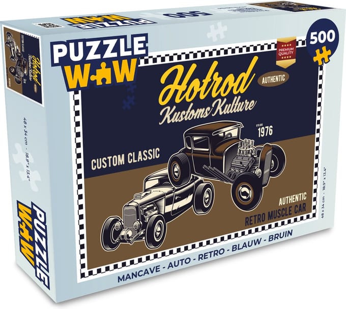 Puzzel Mancave - Auto - Retro - Blauw - Bruin - Legpuzzel - Puzzel 500 stukjes