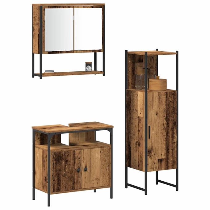 vidaXL - Badkamermeubel - Set - 3 - st - Bruin - Bewerkt - hout