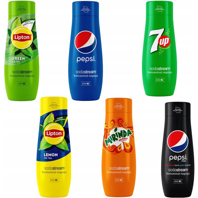 Set van 6 SodaStream Lipton Citroen+Groen+Pepsi+Mirinda+7UP+PepsiMAX concentraten
