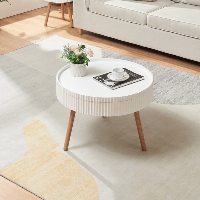 Salontafel Bongard gegroefd 45xØ60 cm wit en naturel [en.casa]