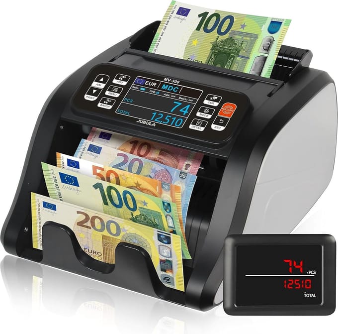 Geld Telmachine - Bankbiljet Teller - Snel Geld Tellen - Gemengde Coupes - 31x26x18 cm - Zwart