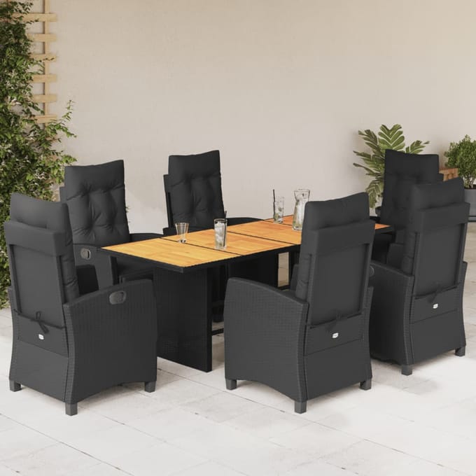 vidaXL - 7-delige - Tuinset - met - kussens - poly - rattan - zwart