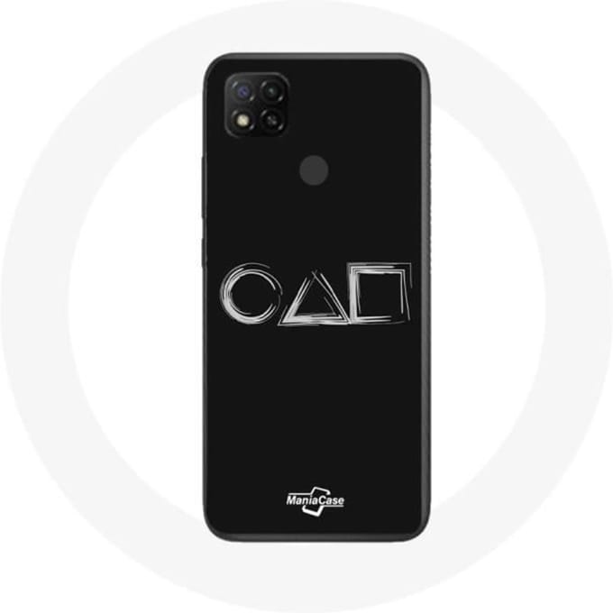 Xiaomi Redmi 9C Case Squid Game logo symbolen vierkante cirkel driehoek zwarte achtergrond