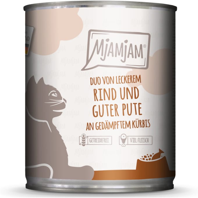 MjAMjAM Duo 6 x 800 g - Heerlijk rundvlees & kalkoen op gestoomde pompoen