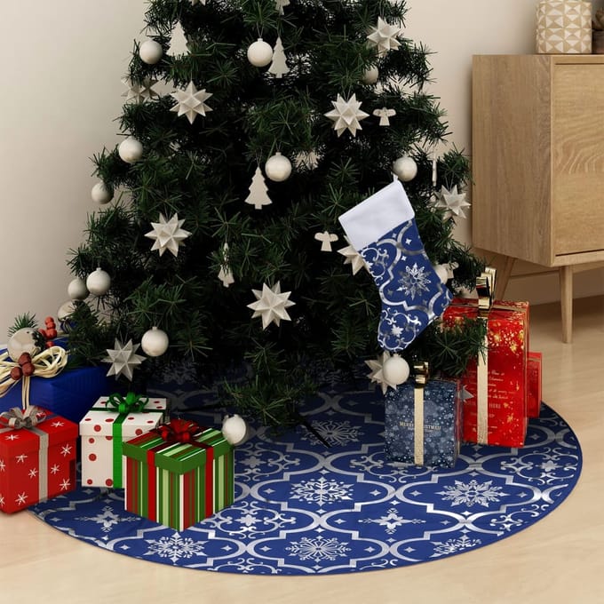 vidaXL - Kerstboomrok - luxe - met - sok - 90 - cm - stof - blauw