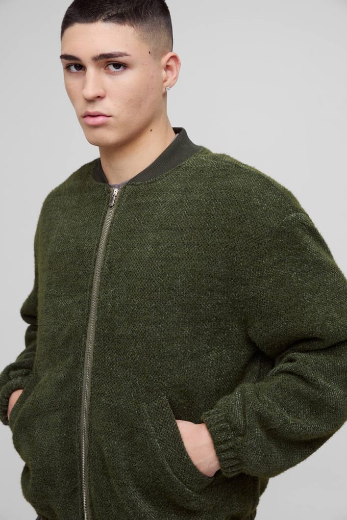 Oversized Boxy Fluffy Textured Bomberjack | Forest | Size XS