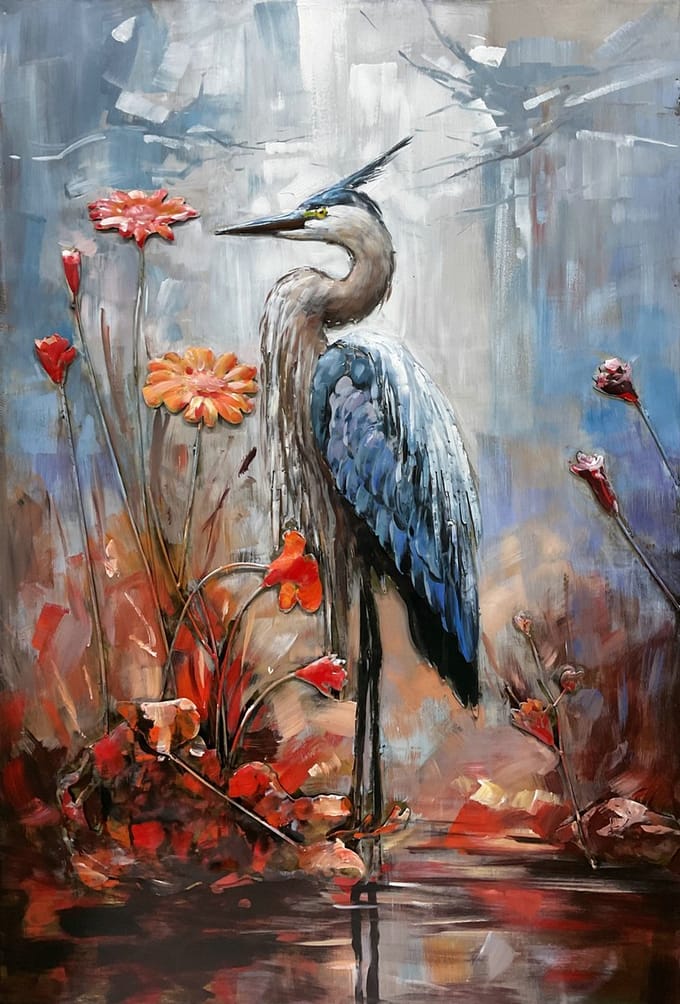 Home - 3D Art Metalen - 3D schilderij - De Reiger - 80 x 120 cm