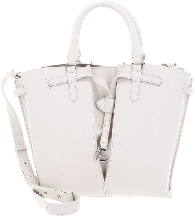 COCCINELLE Leren Handtas Schoudertas Flores Handbag Grained Leather Blanco Crème