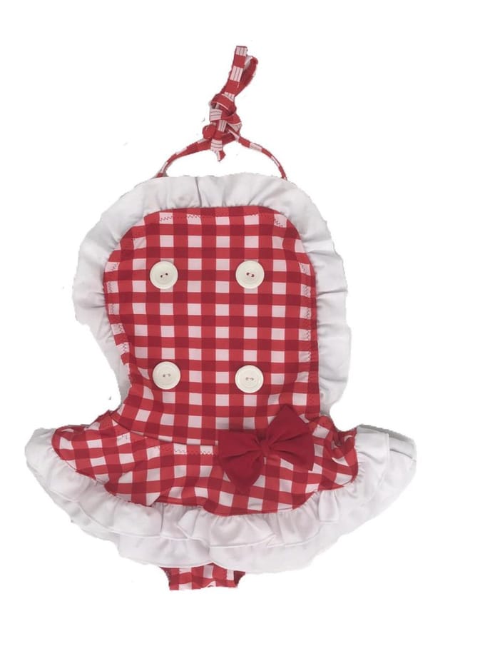 Kinderbadpak - Retro badpak - rood wit - geruit - mt 92/98 -