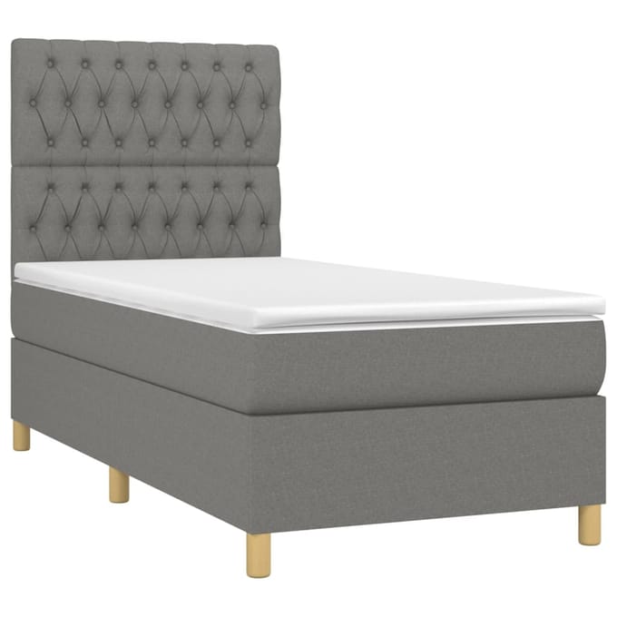 vidaXL - Boxspring - met - matras - en - LED - stof - donkergrijs - 100x200 - cm