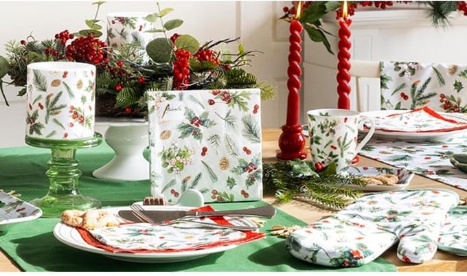 Ambiente Broodmand Winter greenery wit