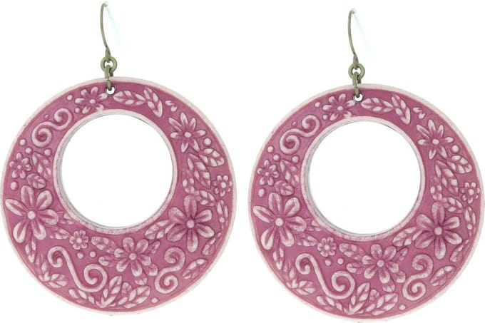 Behave Oorbellen hangers paars bloem patroon 6,5 cm