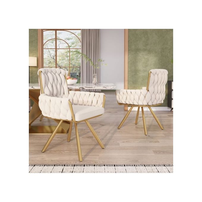 Ensemble de chaises de salle à manger - MUVOE - Velours pivotant - 360° - Beige - Lot 2 beige