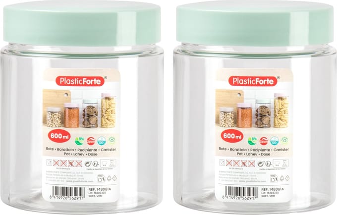 PlasticForte Voorraadpot/bewaarpot - 2x - 600 ml - kunststof - mint groen - B10 x H12 cm