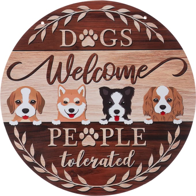 TIAKI deurbordje "Dogs Welcome - People Tolerated" Ø 30 cm